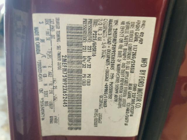 2MEFM75W92X652445 - 2002 MERCURY GRAND MARQ RED photo 10