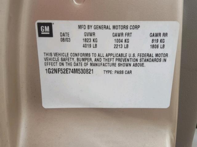 1G2NF52E74M530821 - 2004 PONTIAC GRAND AM S GOLD photo 10