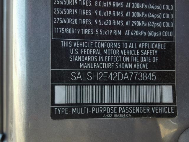 SALSH2E42DA773845 - 2013 LAND ROVER RANGE ROVE CHARCOAL photo 10