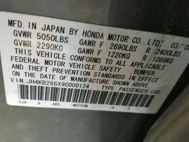 JH4KB266X9C000124 - 2009 ACURA RL Boz foto 10