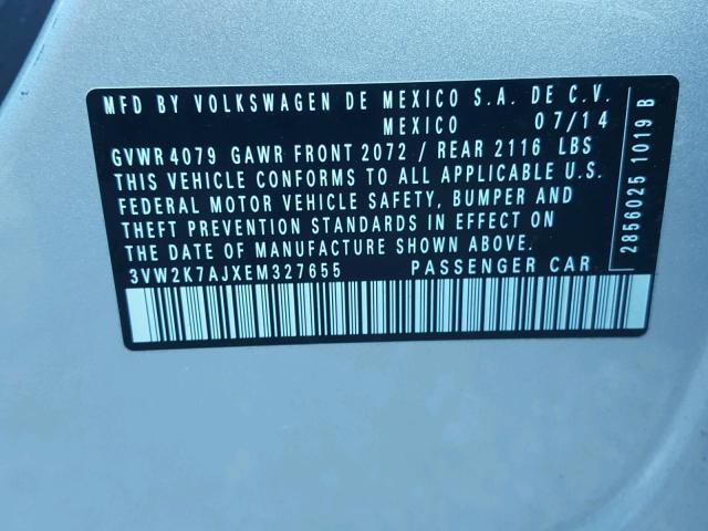 3VW2K7AJXEM327655 - 2014 VOLKSWAGEN JETTA BASE SILVER photo 10