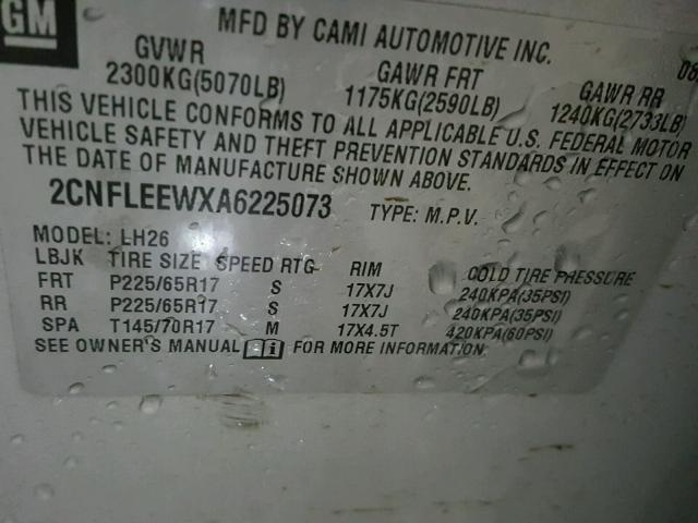 2CNFLEEWXA6225073 - 2010 CHEVROLET EQUINOX LT SILVER photo 10