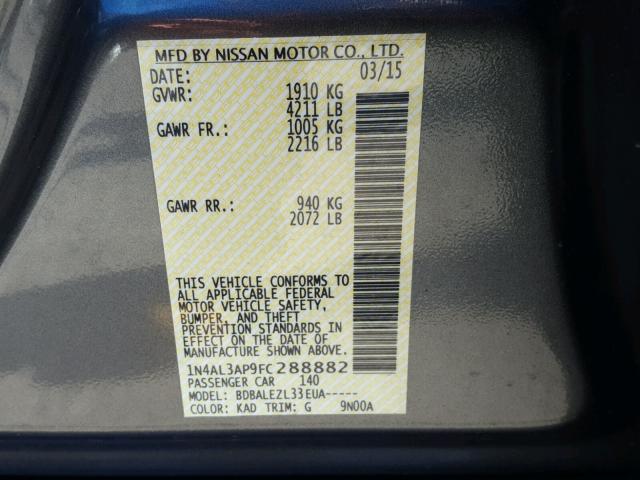 1N4AL3AP9FC288882 - 2015 NISSAN ALTIMA 2.5 GRAY photo 10