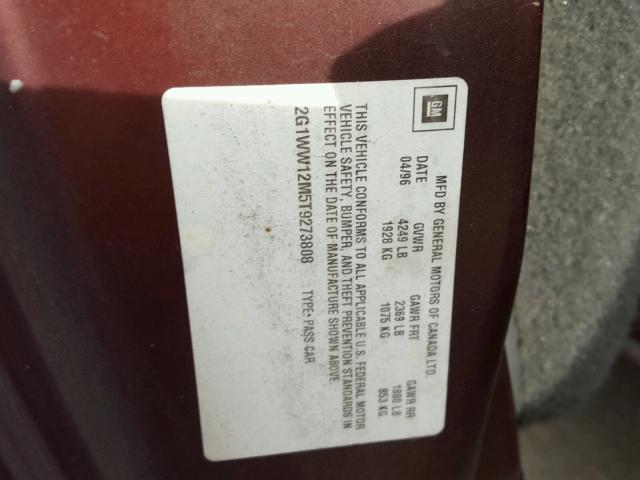 2G1WW12M5T9273808 - 1996 CHEVROLET MONTE CARL MAROON photo 10