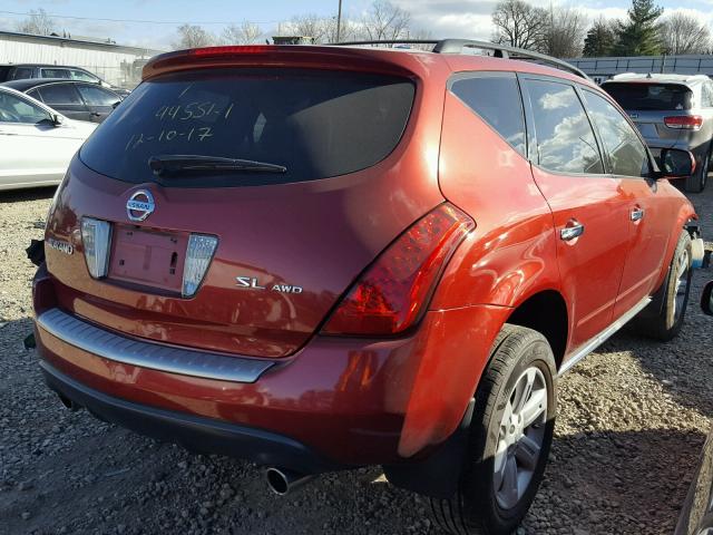 JN8AZ08W87W626412 - 2007 NISSAN MURANO SL BURGUNDY photo 4