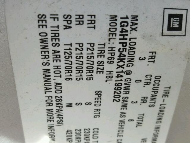 1G4HP54KX14199202 - 2001 BUICK LESABRE CU SILVER photo 10