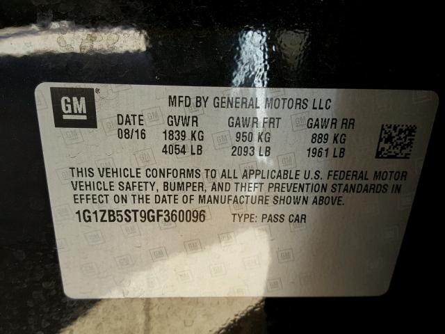 1G1ZB5ST9GF360096 - 2016 CHEVROLET MALIBU LS შავი ფოტო 10