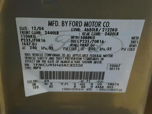 1FMCU95H45KC82350 - 2005 FORD ESCAPE HEV TEAL photo 10