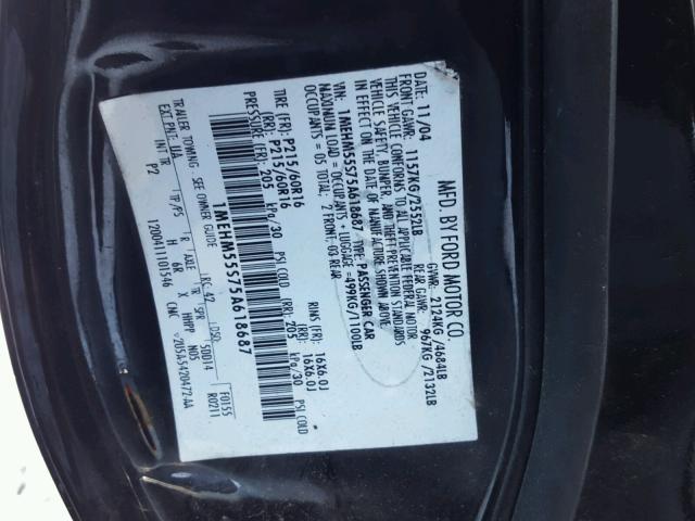 1MEHM55S75A618687 - 2005 MERCURY SABLE LS P BLACK photo 10