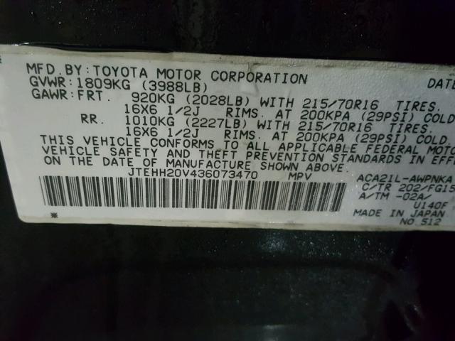 JTEHH20V436073470 - 2003 TOYOTA RAV4 BLACK photo 10