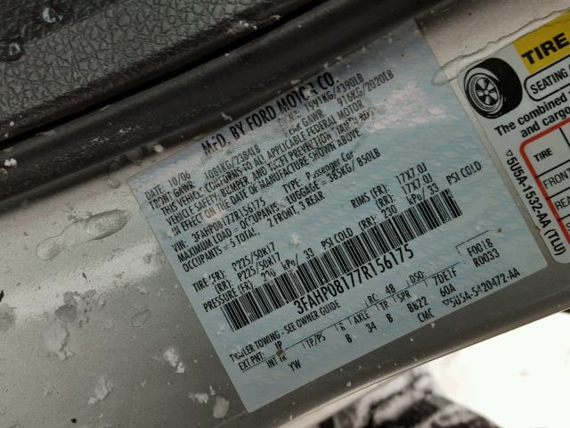 3FAHP08177R156175 - 2007 FORD FUSION SEL SILVER photo 10