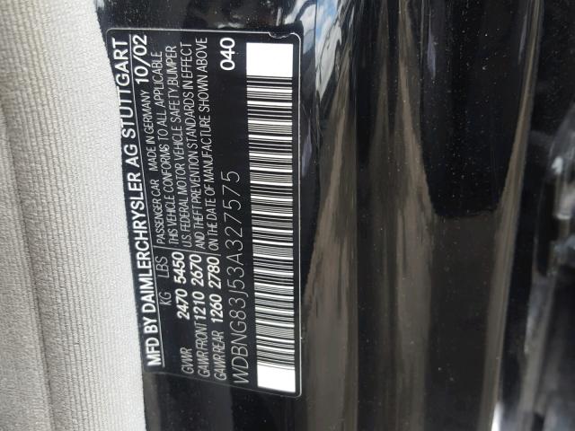 WDBNG83J53A327575 - 2003 MERCEDES-BENZ S 430 4MAT BLACK photo 10