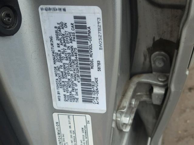 4T1BF32K83U544875 - 2003 TOYOTA CAMRY LE SILVER photo 10