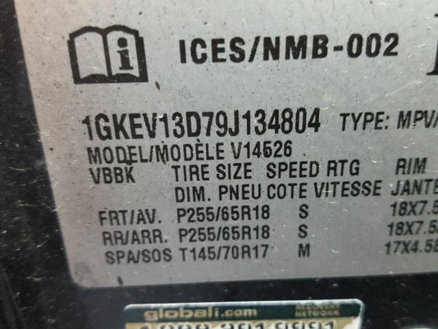 1GKEV13D79J134804 - 2009 GMC ACADIA SLE BLACK photo 10