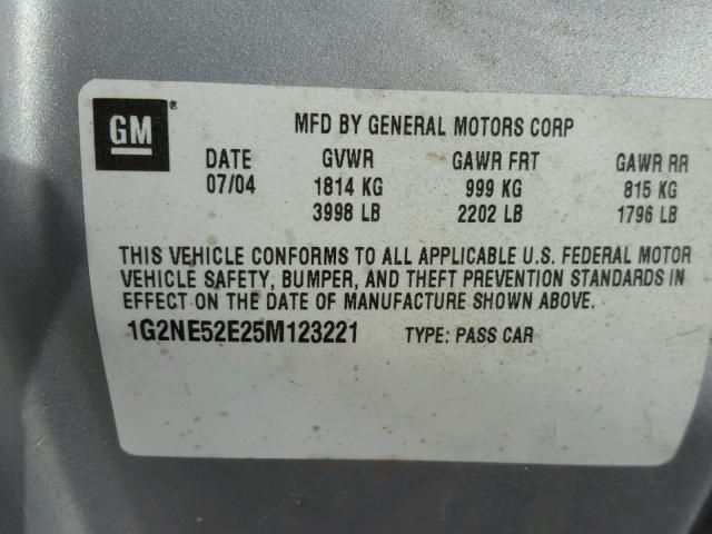 1G2NE52E25M123221 - 2005 PONTIAC GRAND AM S 银色 照片 10