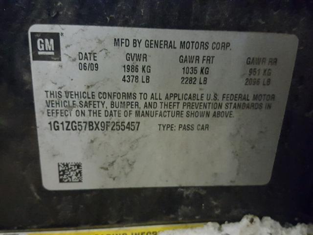 1G1ZG57BX9F255457 - 2009 CHEVROLET MALIBU LS 石墨色 照片 10