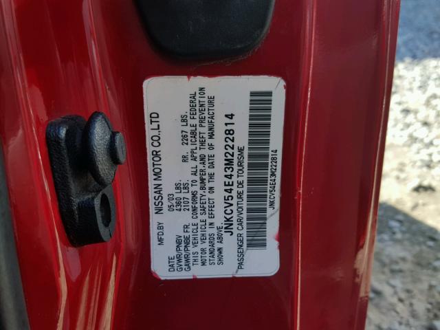 JNKCV54E43M222814 - 2003 INFINITI G35 RED photo 10