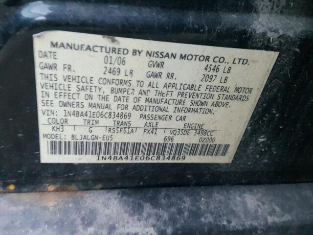 1N4BA41E06C834869 - 2006 NISSAN MAXIMA SE BURN photo 10