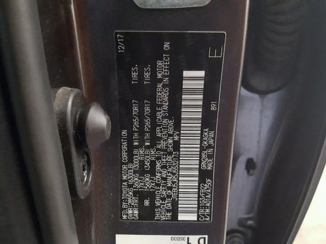 JTEBU5JR5J5532173 - 2018 TOYOTA 4RUNNER SR GRAY photo 10