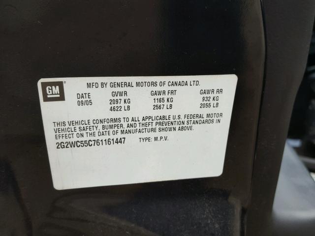 2G2WC55C761161447 - 2006 PONTIAC GRAND PRIX Қара фото 10