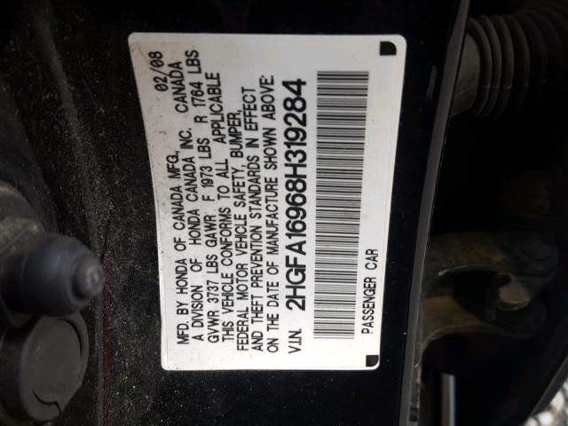 2HGFA16968H319284 - 2008 HONDA CIVIC EXL 黑色 照片 10