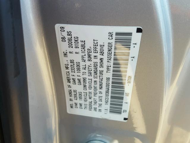 1HGCS1B38AA000166 - 2010 HONDA ACCORD LX SILVER photo 10