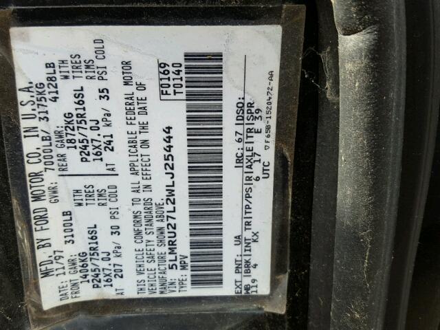 5LMRU27L2WLJ25444 - 1998 LINCOLN NAVIGATOR BLACK photo 10