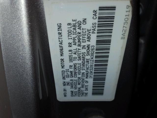 1Y1SK52811Z438263 - 2001 CHEVROLET GEO PRIZM 棕色 照片 10