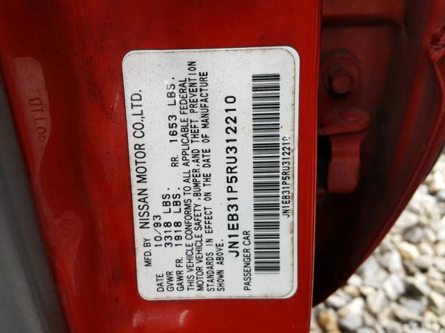 JN1EB31P5RU312210 - 1994 NISSAN SENTRA E RED photo 10