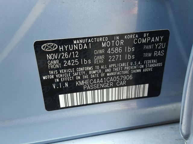 KMHEC4A41CA057906 - 2012 HYUNDAI SONATA HYB BLUE photo 10