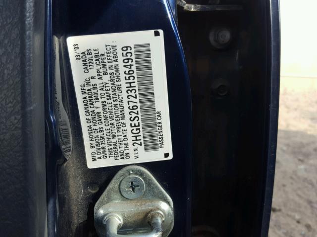 2HGES26723H564959 - 2003 HONDA CIVIC EX BLUE photo 10