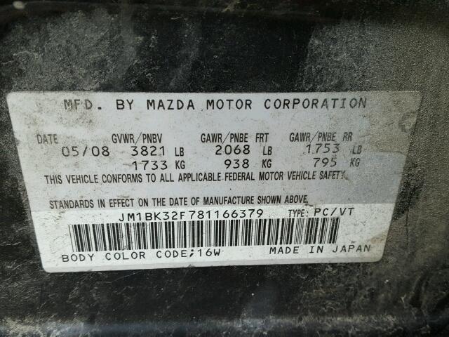 JM1BK32F781166379 - 2008 MAZDA 3 I BLACK photo 10