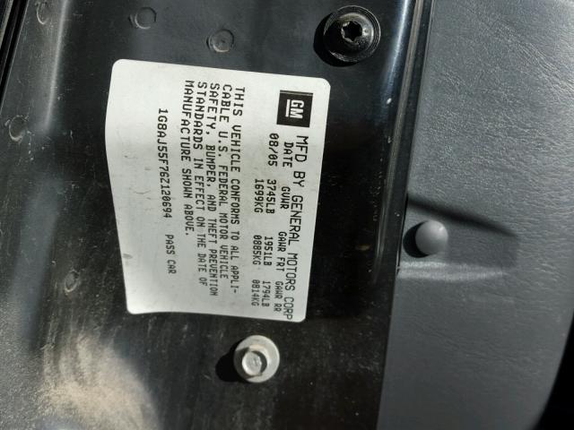 1G8AJ55F76Z120694 - 2006 SATURN ION LEVEL BLACK photo 10