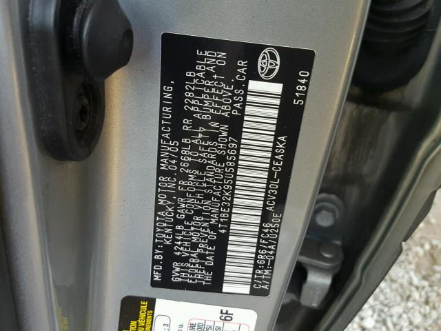 4T1BE32K95U585697 - 2005 TOYOTA CAMRY LE GREEN photo 10