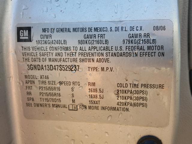 3GNDA13D47S529237 - 2007 CHEVROLET HHR LS Plata foto 10