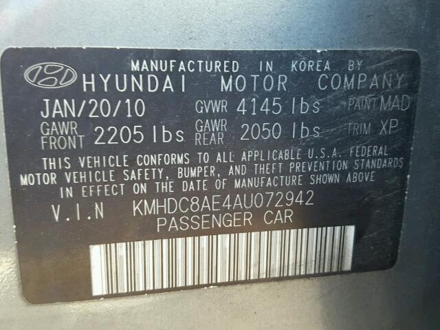 KMHDC8AE4AU072942 - 2010 HYUNDAI ELANTRA TO BLUE photo 10