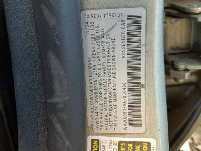 WVWAD63B95P050466 - 2005 VOLKSWAGEN PASSAT GLS GREEN photo 10