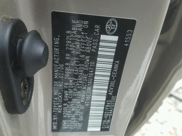 4T1BE30K16U164710 - 2006 TOYOTA CAMRY LE 金色 照片 10