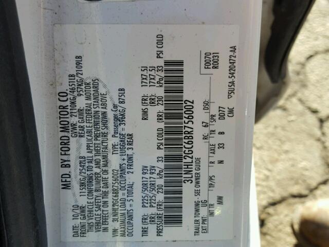 3LNHL2GC6BR756002 - 2011 LINCOLN MKZ Blanco foto 10