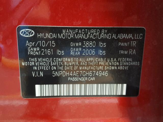 5NPDH4AE7GH674946 - 2016 HYUNDAI ELANTRA SE MAROON photo 10