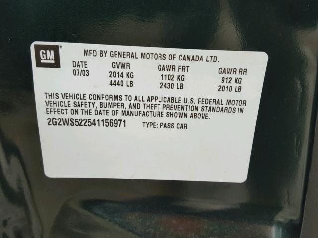 2G2WS522541156971 - 2004 PONTIAC GRAND PRIX GREEN photo 10