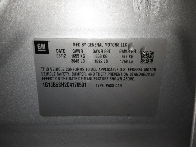 1G1JB5SH2C4170591 - 2012 CHEVROLET SONIC LS 银色 照片 10