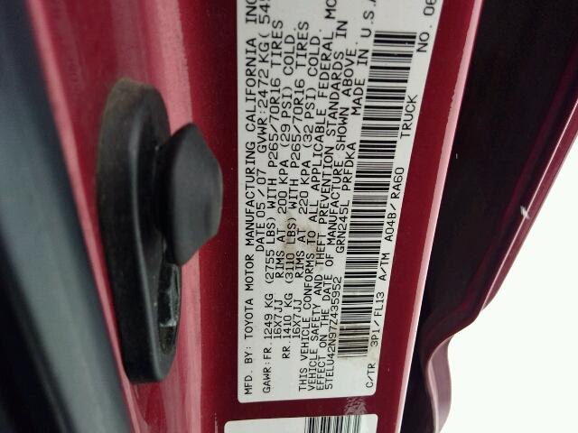 5TELU42N97Z435952 - 2007 TOYOTA TACOMA DOU RED photo 10