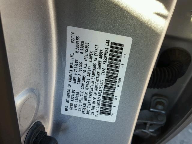 1HGCR2F88EA157077 - 2014 HONDA ACCORD EXL SILVER photo 10