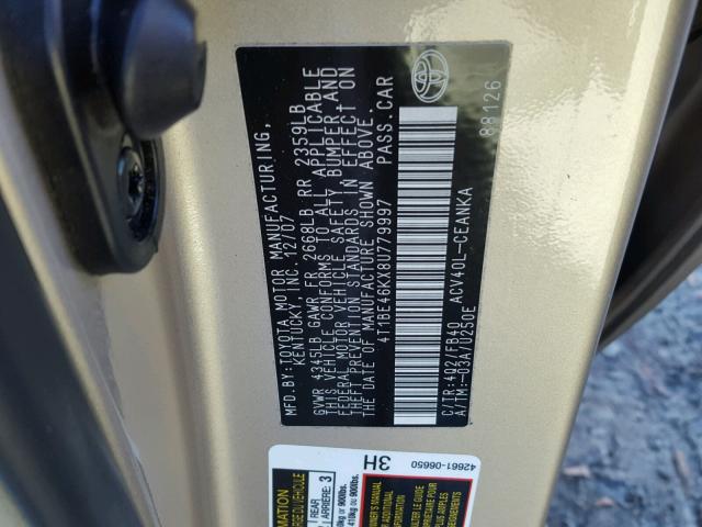 4T1BE46KX8U779997 - 2008 TOYOTA CAMRY CE GOLD photo 10