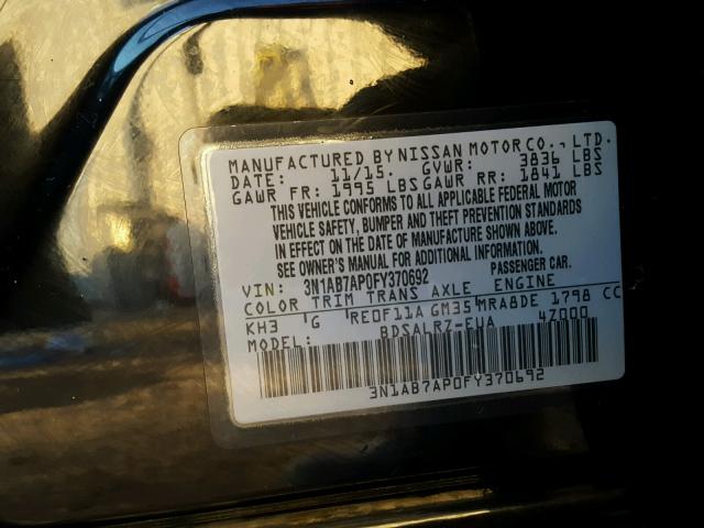 3N1AB7AP0FY370692 - 2015 NISSAN SENTRA S BLACK photo 10