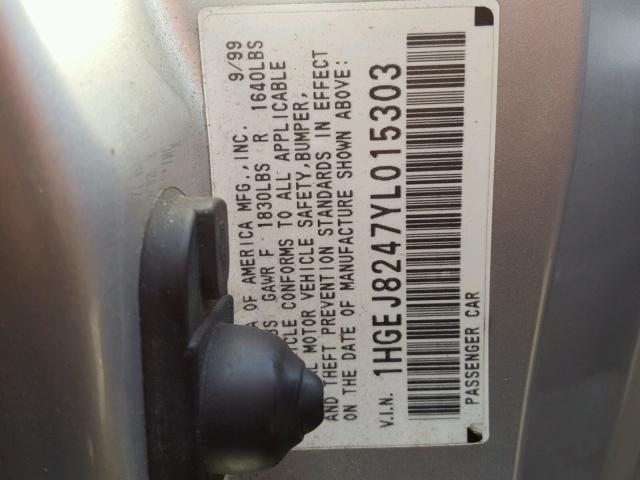 1HGEJ8247YL015303 - 2000 HONDA CIVIC EX ვერცხლისფერი ფოტო 10