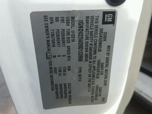 1GNDV23W28D122868 - 2008 CHEVROLET UPLANDER L 白色 照片 10