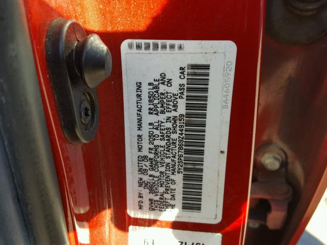 5Y2SP67869Z449159 - 2009 PONTIAC VIBE RED photo 10