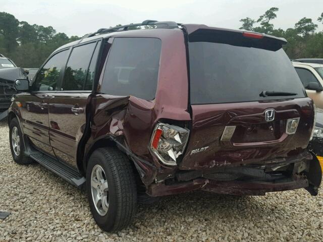 5FNYF28527B001613 - 2007 HONDA PILOT EXL MAROON photo 3